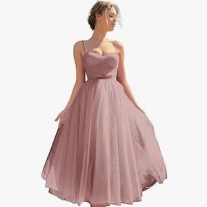 Pink Ruched Midi Dress Sweetheart Neckline
